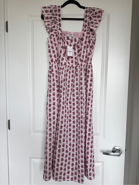 J. Crew Factory Dresses & Skirts - NWT J. CREW FACTORY Ruffle-Sleeve Midi Dress Paris Pink Multi w/ Pockets Size 14